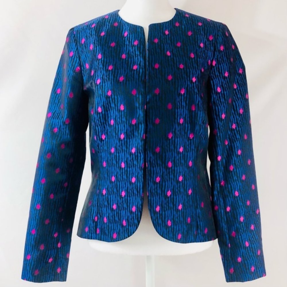 NWT Anne Klein Blue/Black/Pink "Dahlia" Satin Jacquard Blazer, Size 4